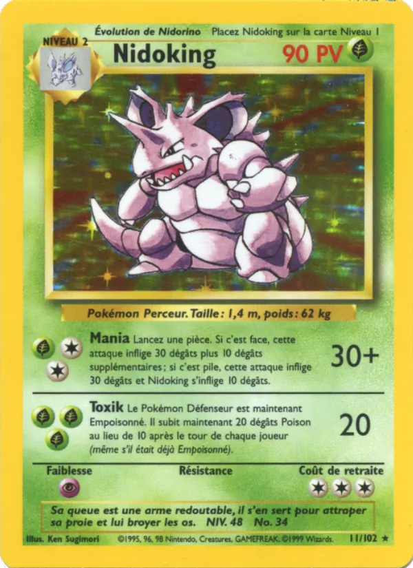 Carte Pokémon Nidoking 11/102 de l'extension Set de Base
