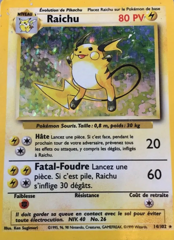 Carte Pokémon Raichu 14/102 de l'extension Set de Base