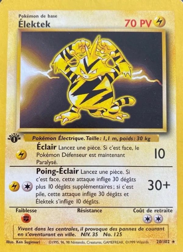 Carte Pokémon Élektek 20/102 de l'extension Set de Base