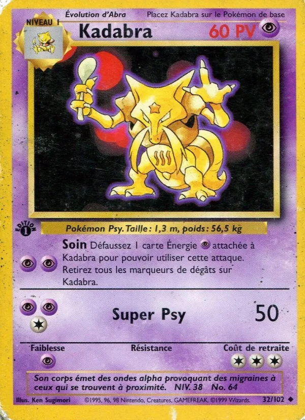 Carte Pokémon Kadabra 32/102 de l'extension Set de Base