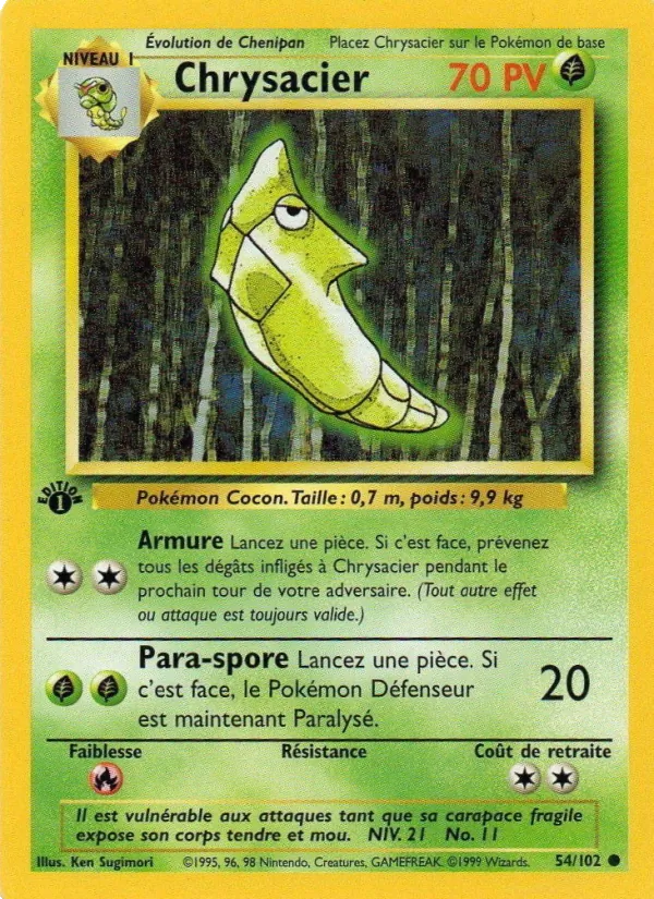 Carte Pokémon Chrysacier 54/102 de l'extension Set de Base