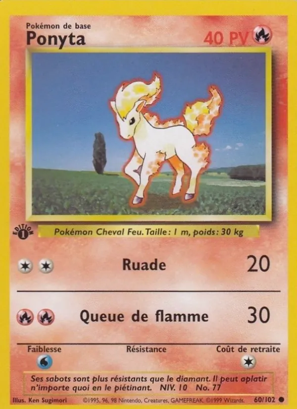 Carte Pokémon Ponyta 60/102 de l'extension Set de Base