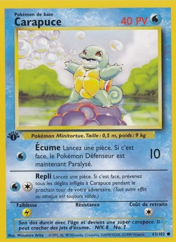 Carte Pokémon Carapuce 63/102 de l'extension Set de Base