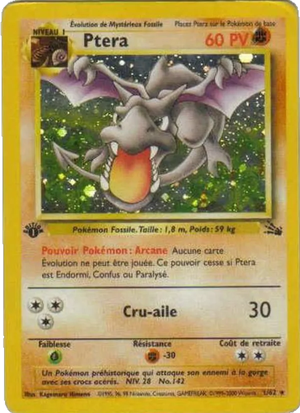 Carte Pokémon Ptera 1/62 de l'extension Fossile