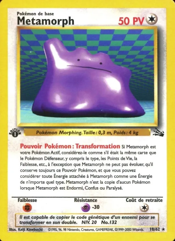 Carte Pokémon Metamorph 18/62 de l'extension Fossile