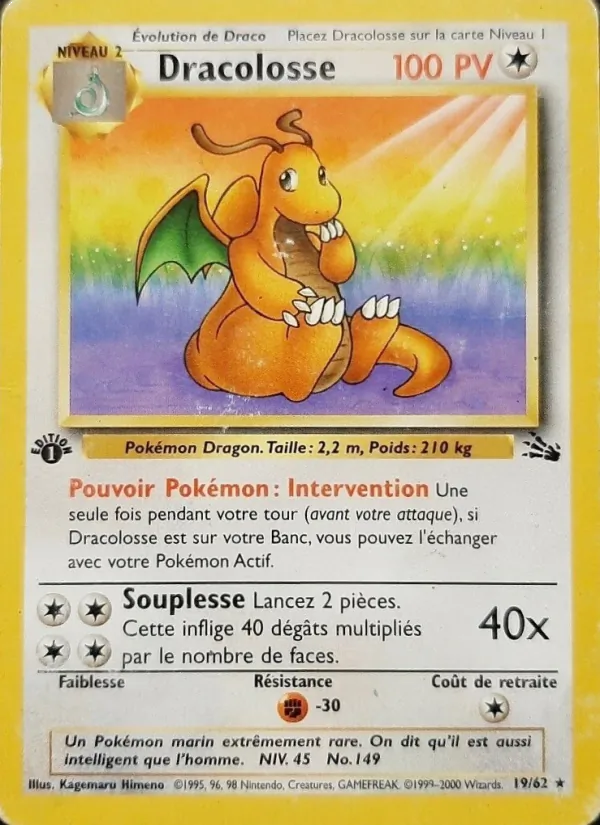 Carte Pokémon Dracolosse 19/62 de l'extension Fossile