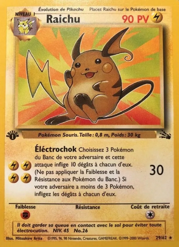 Carte Pokémon Raichu 29/62 de l'extension Fossile