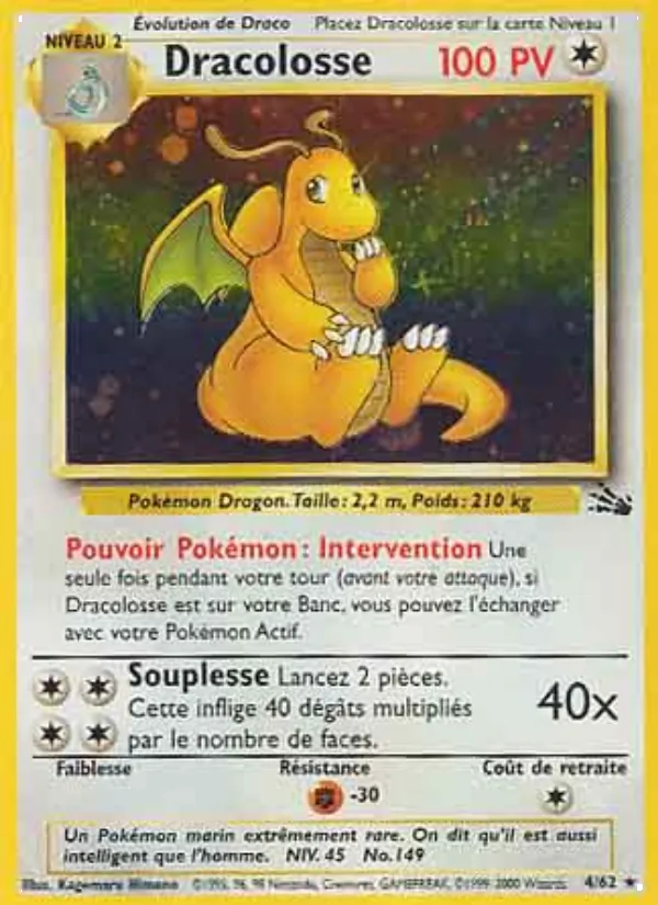 Carte Pokémon Dracolosse 4/62 de l'extension Fossile