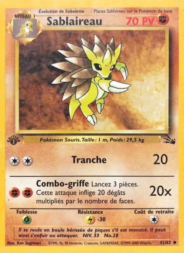 Carte Pokémon Sablaireau 41/62 de l'extension Fossile