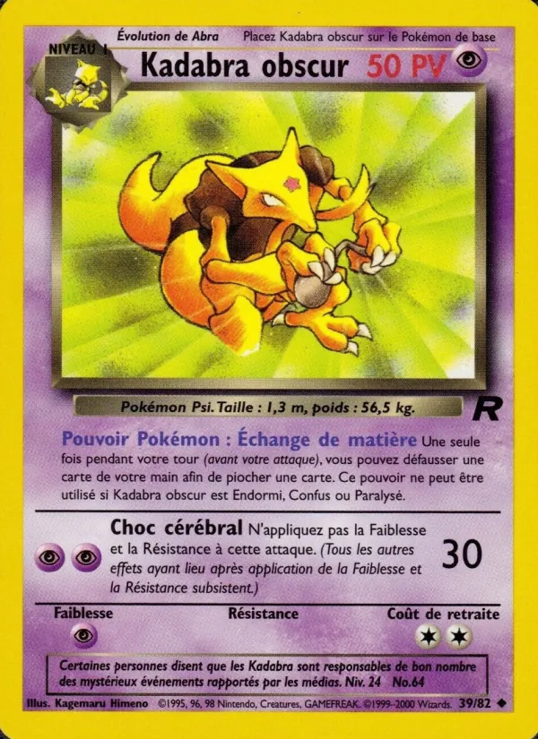 Carte Pokémon Kadabra obscur 39/82 de l'extension Team Rocket