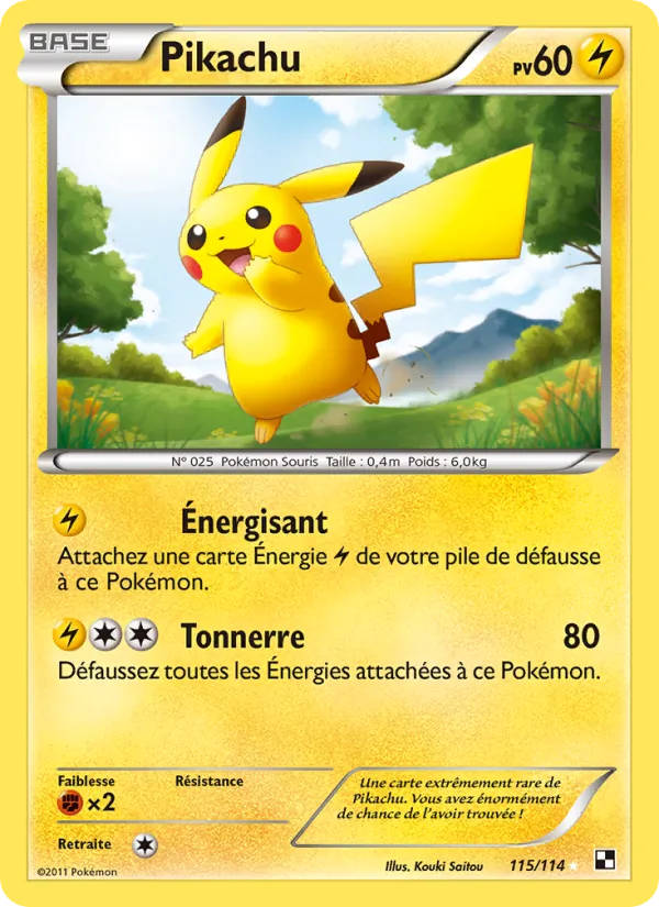 Carte Pokémon Pikachu 115/114 de l'extension Noir & Blanc