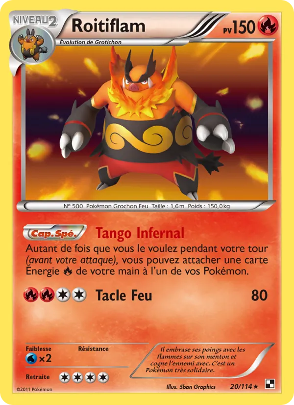 Carte Pokémon Roitiflam 20/114 de l'extension Noir & Blanc