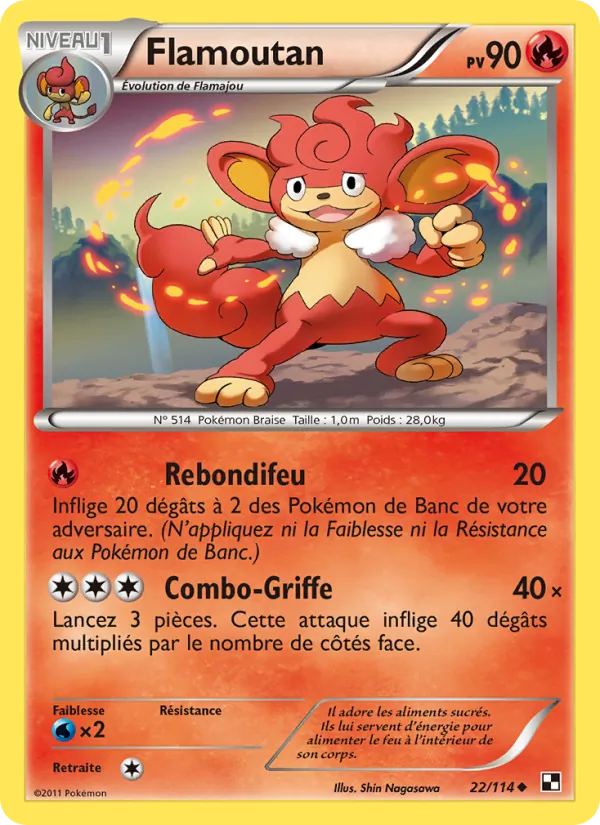 Carte Pokémon Flamoutan 22/114 de l'extension Noir & Blanc