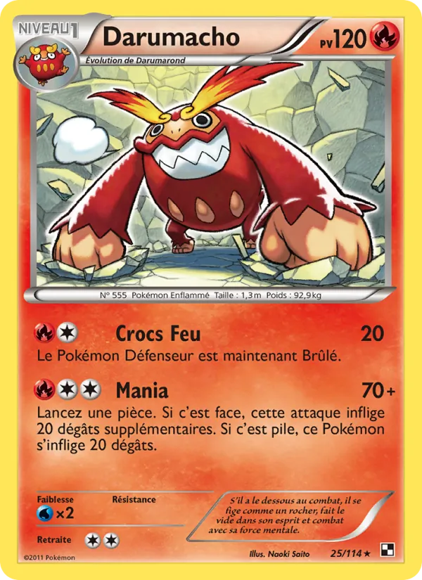 Carte Pokémon Darumacho 25/114 de l'extension Noir & Blanc