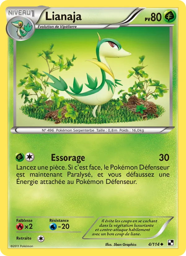 Carte Pokémon Lianaja 4/114 de l'extension Noir & Blanc