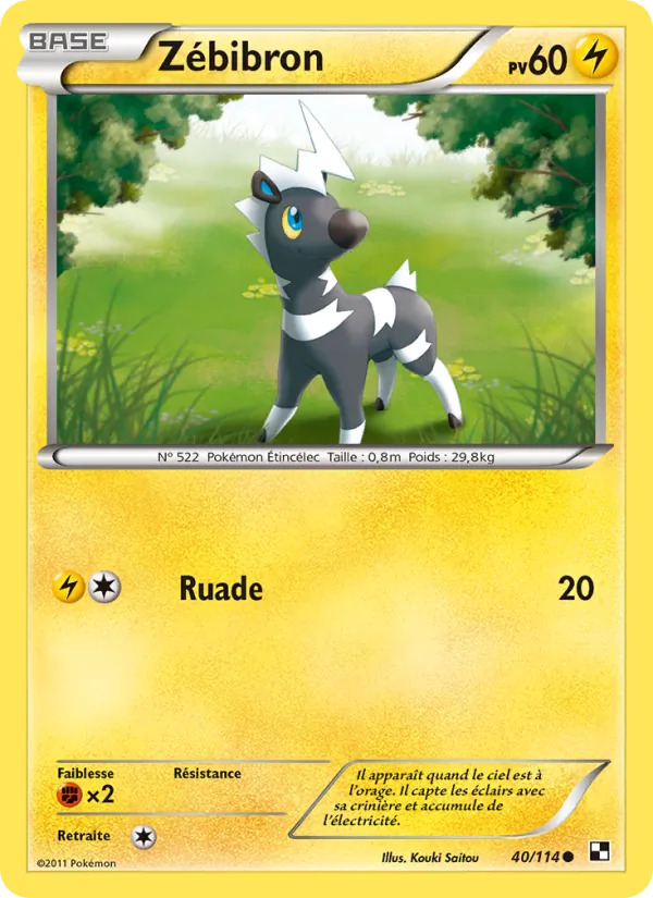 Carte Pokémon Zébibron 40/114 de l'extension Noir & Blanc