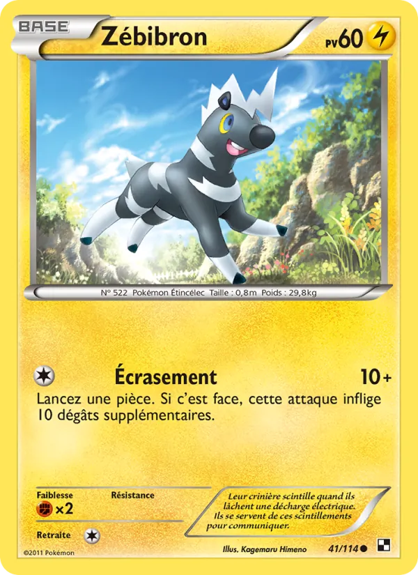 Carte Pokémon Zébibron 41/114 de l'extension Noir & Blanc