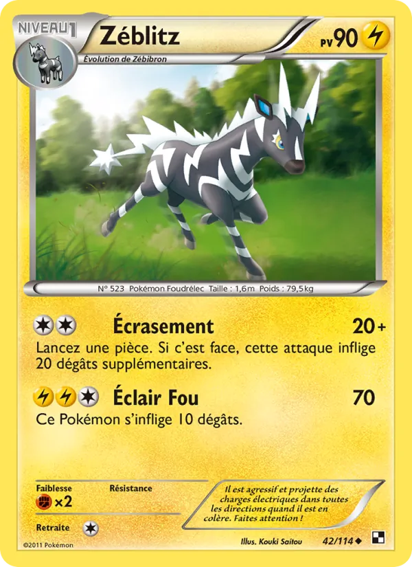 Carte Pokémon Zéblitz 42/114 de l'extension Noir & Blanc