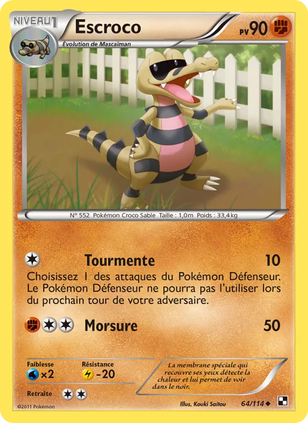 Carte Pokémon Escroco 64/114 de l'extension Noir & Blanc