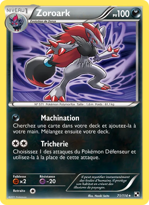 Carte Pokémon Zoroark 71/114 de l'extension Noir & Blanc