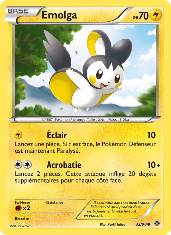 Carte Pokémon Emolga 32/98 de l'extension Pouvoirs Émergents