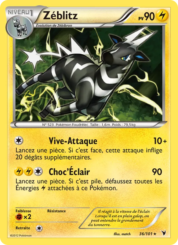Carte Pokémon Zéblitz 36/101 de l'extension Nobles Victoires