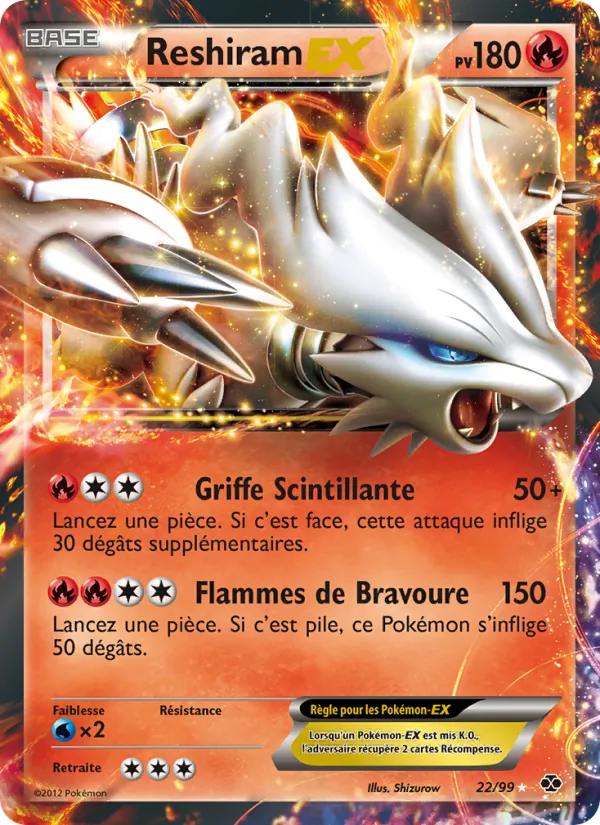 Carte Pokémon Reshiram-EX 22/99 de l'extension Destinées Futures