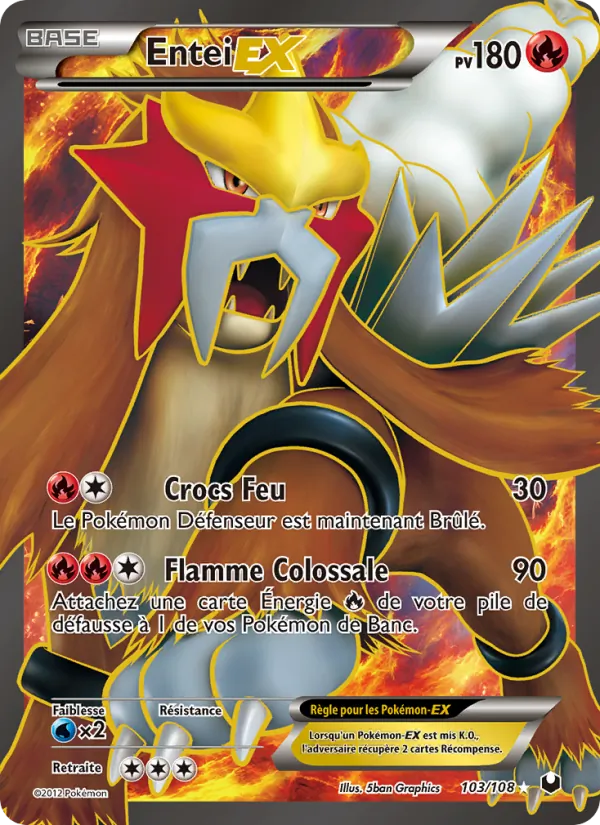 Carte Pokémon Entei-EX 103/108 de l'extension Explorateurs Obscurs