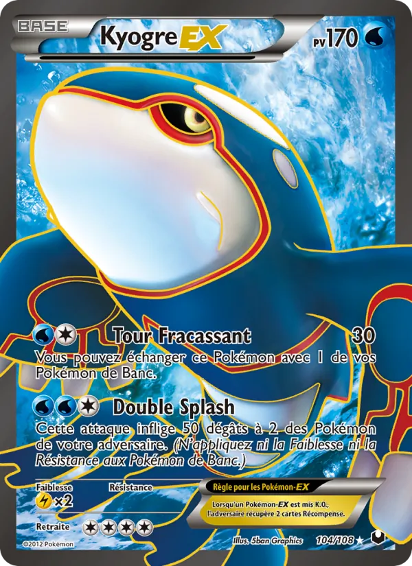 Carte Pokémon Kyogre-EX 104/108 de l'extension Explorateurs Obscurs