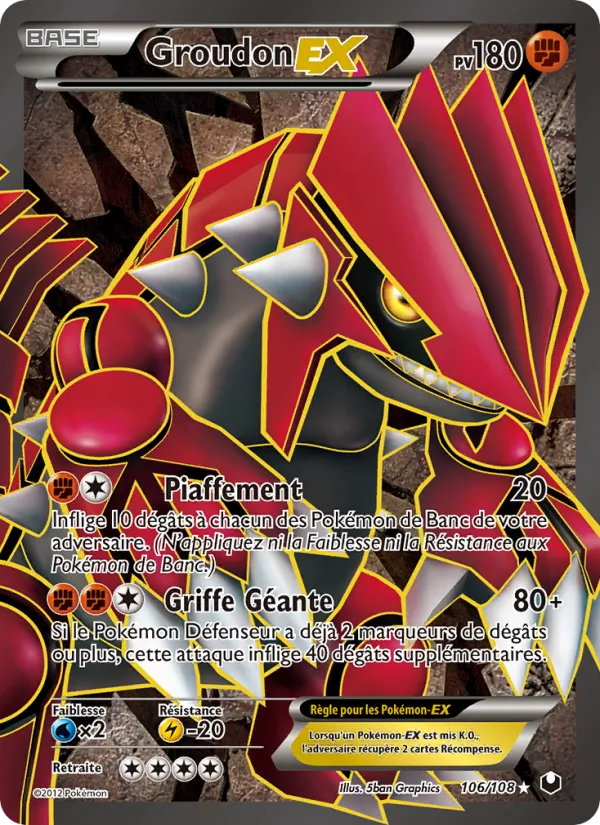 Carte Pokémon Groudon-EX 106/108 de l'extension Explorateurs Obscurs
