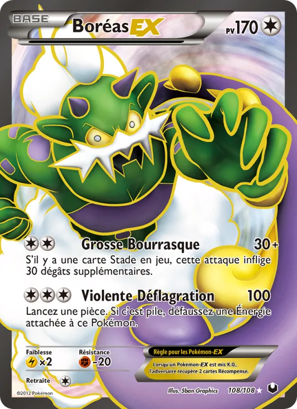 Carte Pokémon Boréas-EX 108/108 de l'extension Explorateurs Obscurs