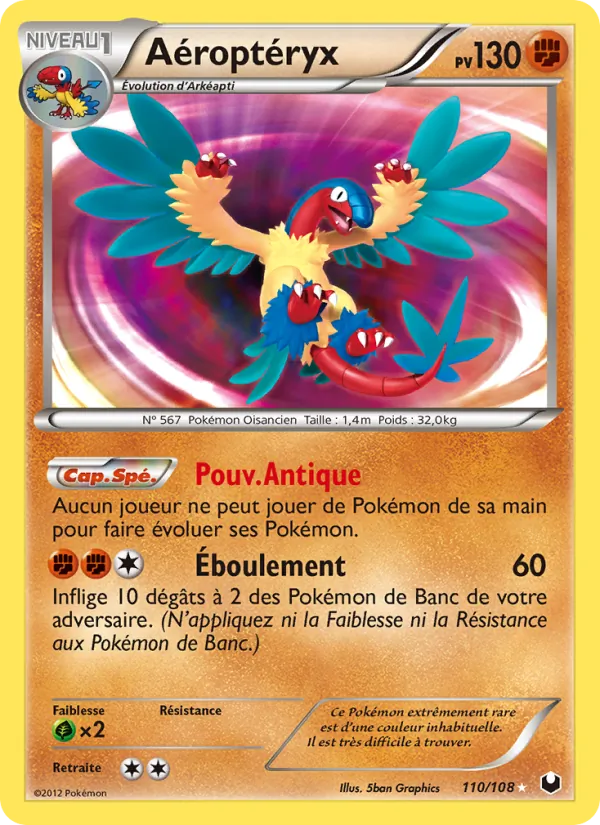 Carte Pokémon Aéroptéryx 110/108 de l'extension Explorateurs Obscurs