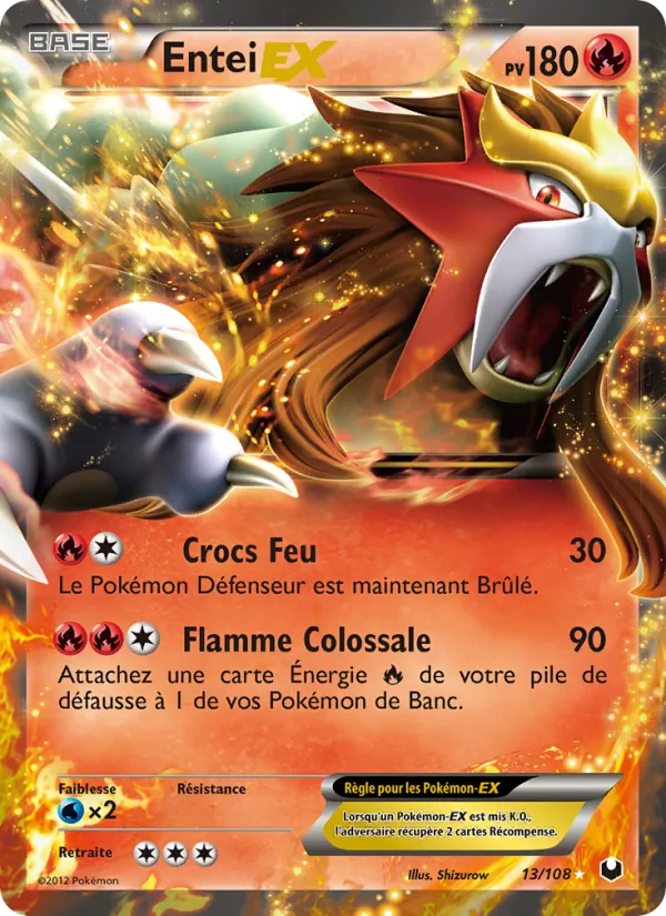 Carte Pokémon Entei-EX 13/108 de l'extension Explorateurs Obscurs