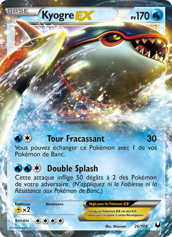 Carte Pokémon Kyogre-EX 26/108 de l'extension Explorateurs Obscurs