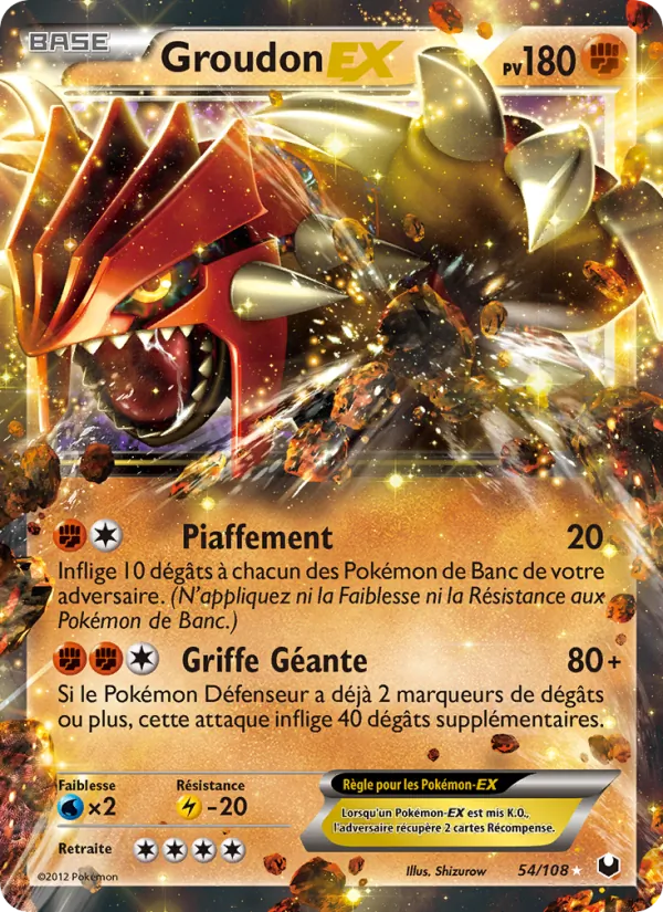 Carte Pokémon Groudon-EX 54/108 de l'extension Explorateurs Obscurs