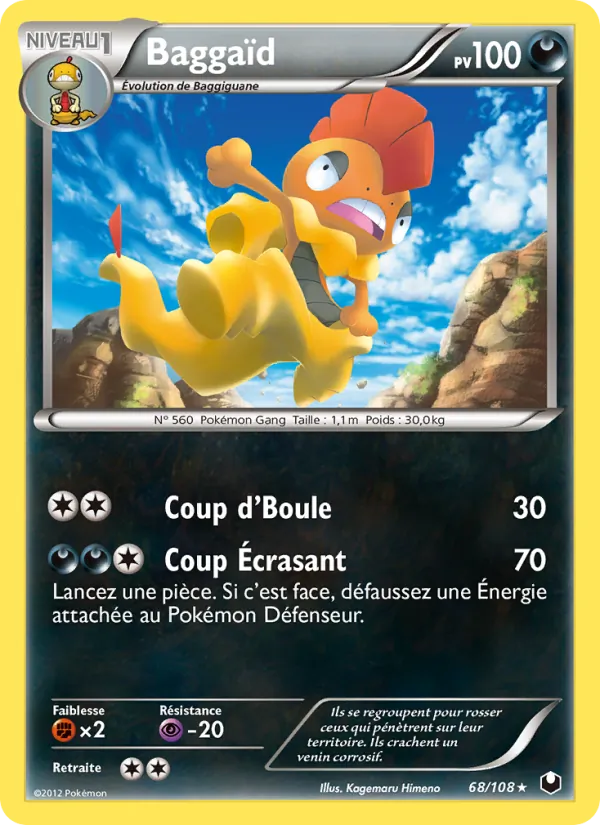 Carte Pokémon Baggaïd 68/108 de l'extension Explorateurs Obscurs