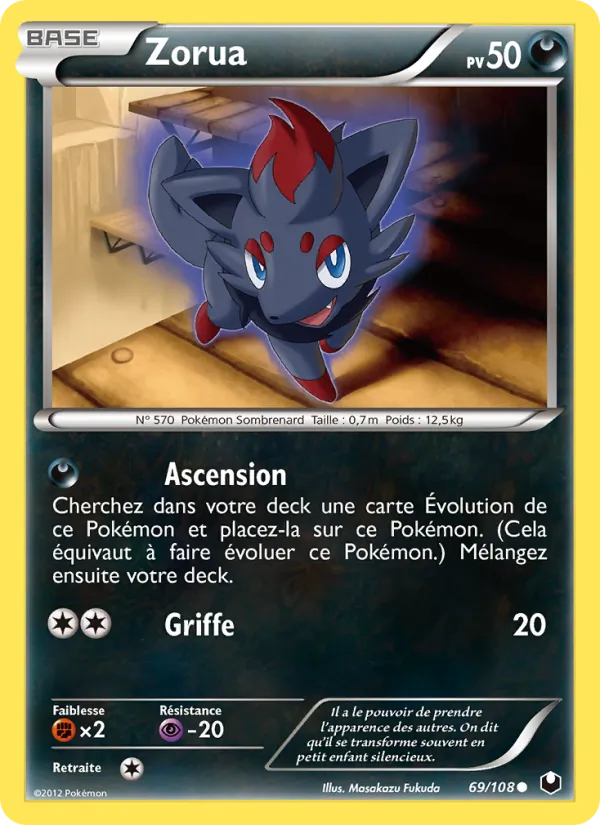 Carte Pokémon Zorua 69/108 de l'extension Explorateurs Obscurs