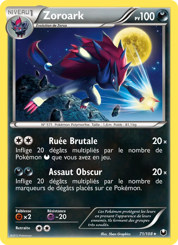 Carte Pokémon Zoroark 71/108 de l'extension Explorateurs Obscurs