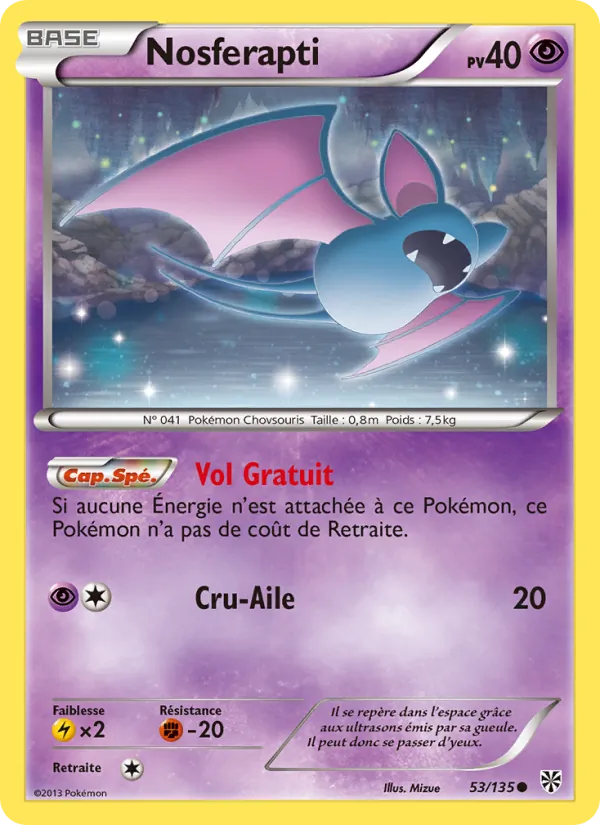 Carte Pokémon Nosferapti 53/135 de l'extension Tempète Plasma