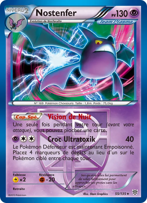 Carte Pokémon Nostenfer 55/135 de l'extension Tempète Plasma
