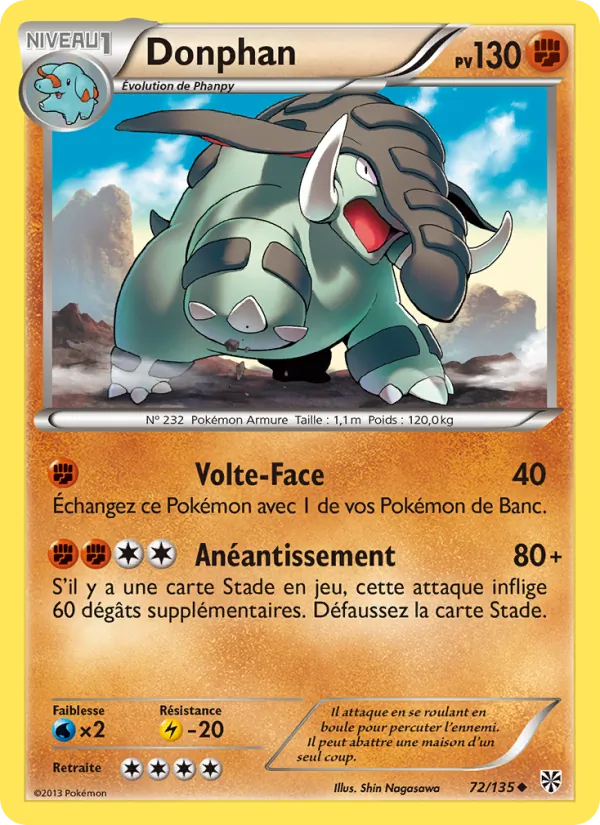 Carte Pokémon Donphan 72/135 de l'extension Tempète Plasma