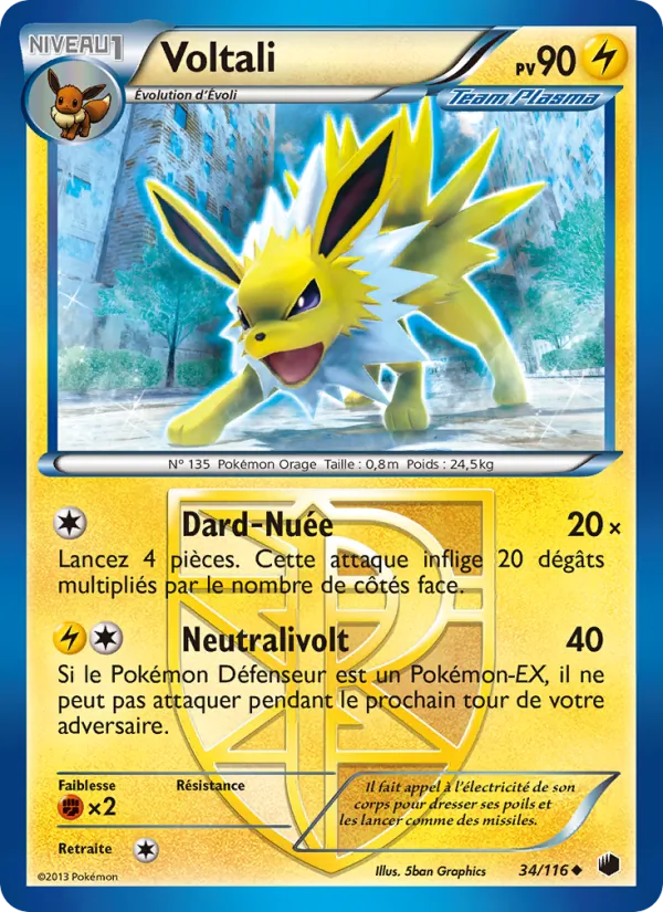 Carte Pokémon Voltali 34/116 de l'extension Glaciation Plasma