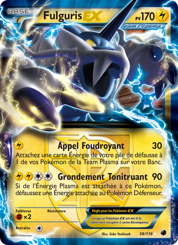 Carte Pokémon Fulguris-EX 38/116 de l'extension Glaciation Plasma