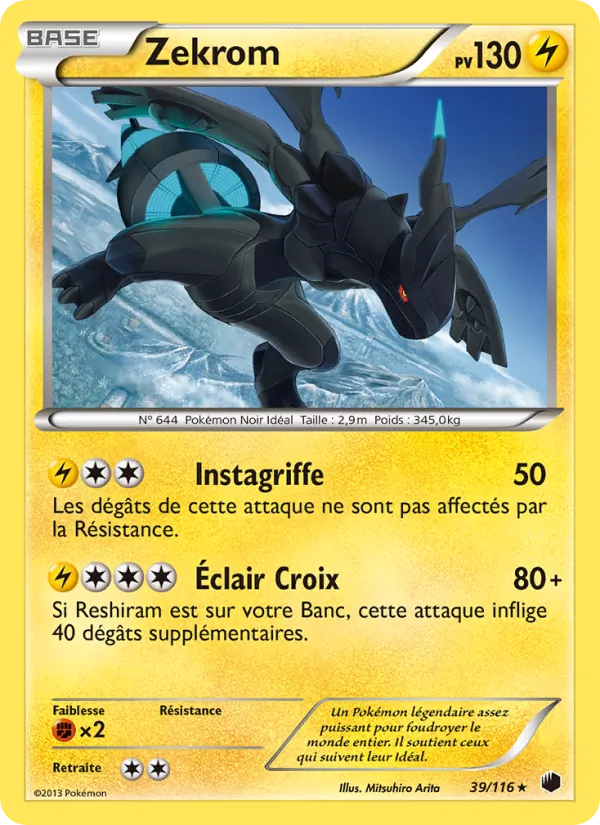 Carte Pokémon Zekrom 39/116 de l'extension Glaciation Plasma