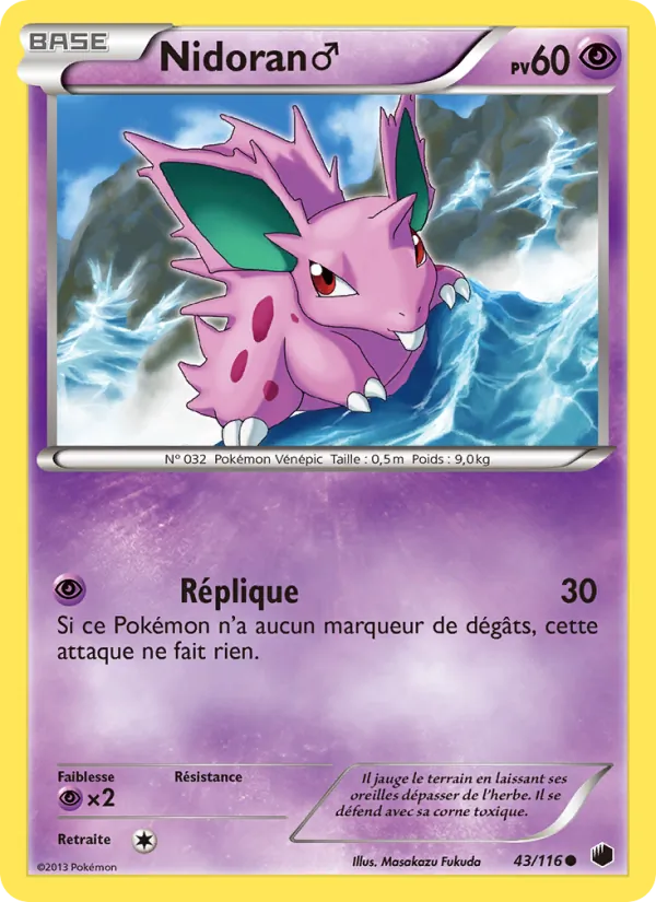 Carte Pokémon Nidoran♂ 43/116 de l'extension Glaciation Plasma