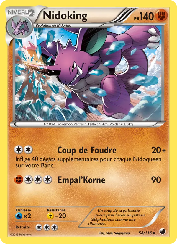 Carte Pokémon Nidoking 58/116 de l'extension Glaciation Plasma