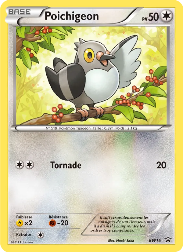 Carte Pokémon Poichigeon BW15/101 de l'extension Promo BW