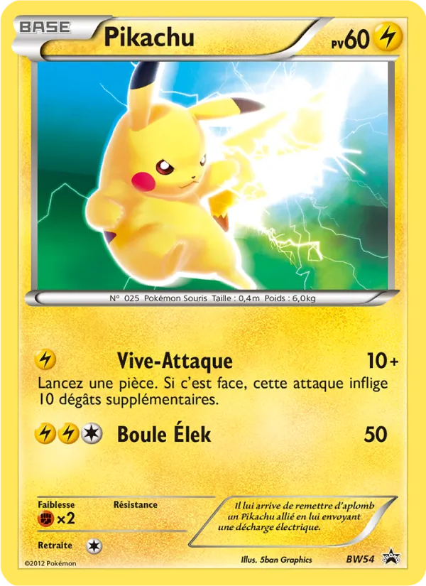 Carte Pokémon Pikachu BW54/101 de l'extension Promo BW