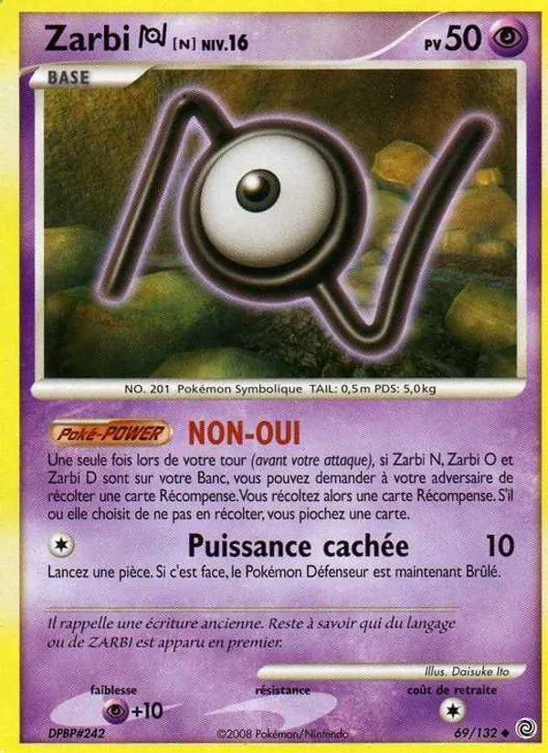 Carte Pokémon Zarbi N 69/132 de l'extension Merveilles Secrètes
