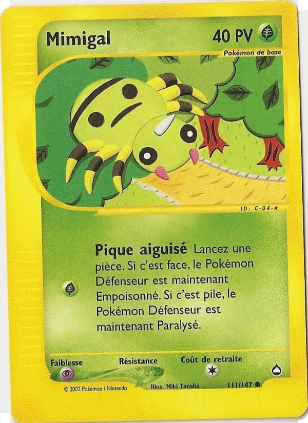 Carte Pokémon Mimigal 111/147 de l'extension Aquapolis